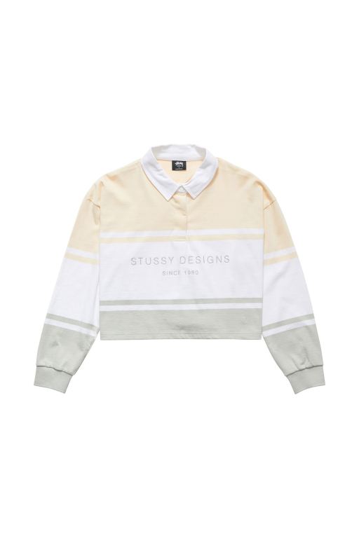 Stussy Womens Designs Panelled Rugby Long Sleeve T Shirt Yellow - SNHGQ3687